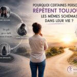 Illustration représentant une personne face à un choix de vie, montrant comment les schémas répétitifs, les émotions et les blocages peuvent être influencés par le subconscient selon la méthode Kinémotion®.